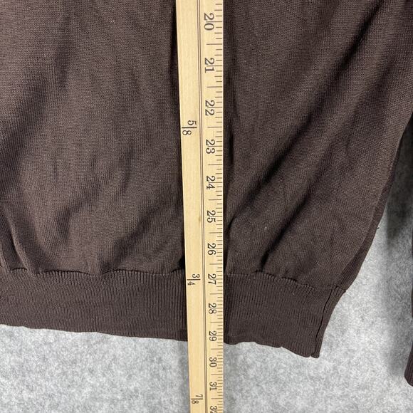 Jos A Bank 100% Silk Polo Sweater Mens XL Brown Long Sleeve Signature Grandpa - Picture 7 of 11
